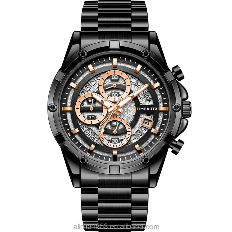 TIMEARTX Chronograph Watch Stainless Steel Waterproof Quartz