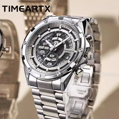 TIMEARTX Chronograph Watch Stainless Steel Waterproof Quartz