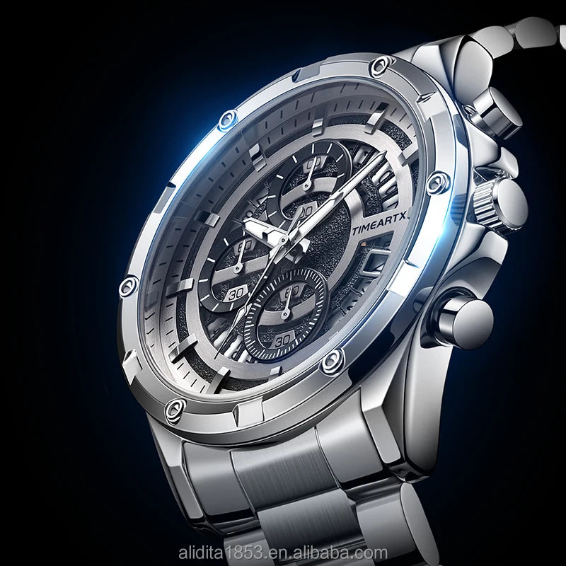 TIMEARTX Chronograph Watch Stainless Steel Waterproof Quartz