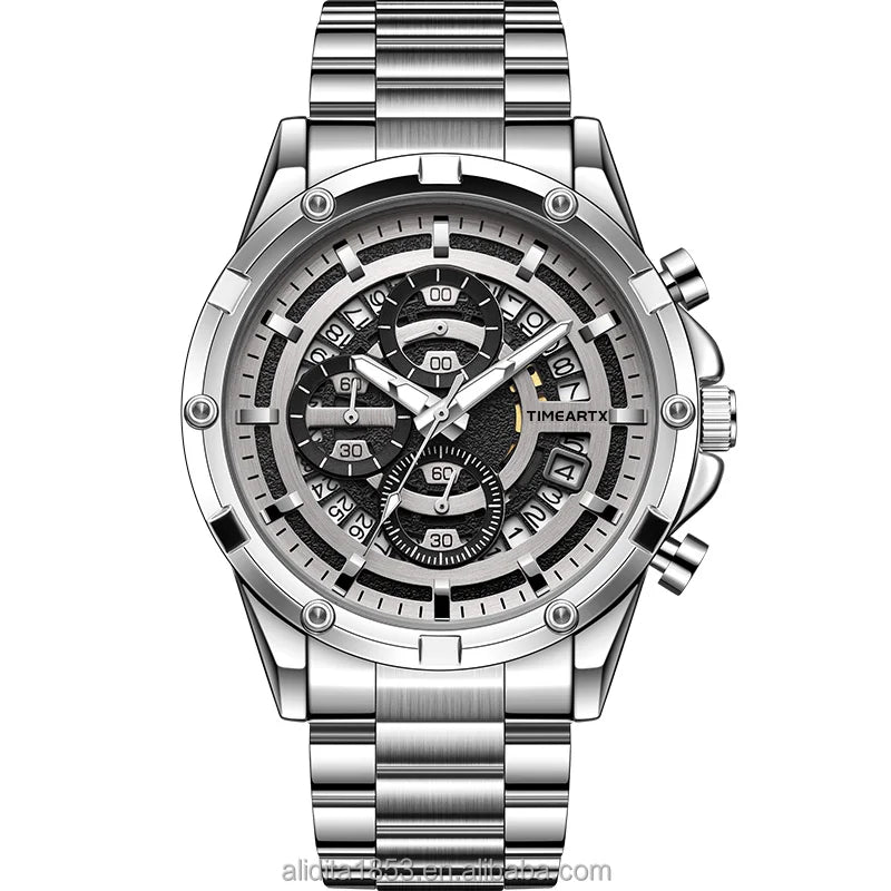TIMEARTX Chronograph Watch Stainless Steel Waterproof Quartz